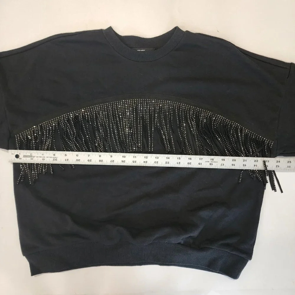 VERO MODA Kaidyn Rhinestone Fringe Pullover Sweatshirt In Black Size S NWT - Picture 9 of 11